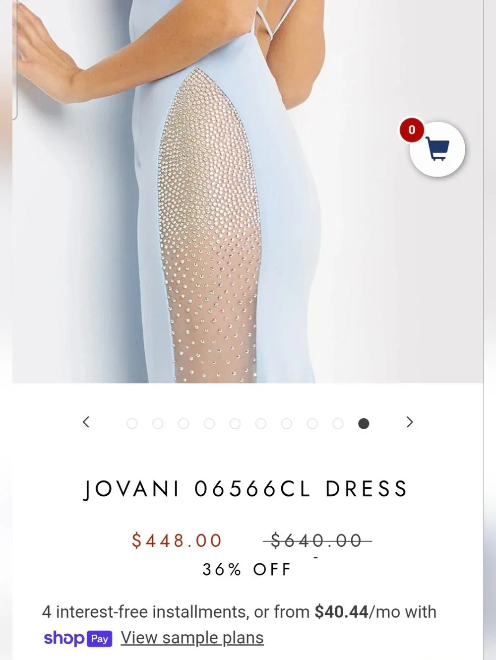 JOVANI Light Blue Backless Evening Gown with Embellished Sheer Panels